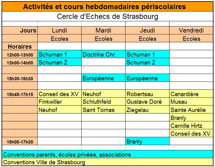 Activités et cours hebdomadaires périscolaires